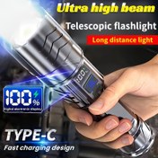 Resim Şarj edilebilir LED spot lamba, dijital ekran, ultra yüksek ışın, Type-C hızlı şarj, taşınabilir açık acil lamba, uzun ışın, USB şarj, 18650 lityum pil, plastik gölgelik, lazer yok, spot lamba aksesuarı 