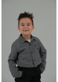 Resim Gri Renk Uzun Kollu Erkek Çocuk Gömlek-222 Beyaz 