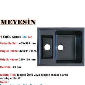 Resim Meyesin ME-62S Granit 1.5 Göz Mutfak Evyesi Siyah 485 x 595 MM 