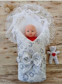 Resim Yenidoğan Gül Sedefli Duvaklı Taş Fiyonk Erkek Bebek Kumru Kundak Bebek Battaniyesi Lacivert Lacivert 