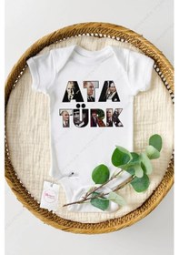Resim Hediyenza ATATÜRK Resimli Özel Tasarım Bebek Zıbın Pamuklu Çıtçıtlı Body Beyaz 