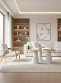 Resim Beyaz - Meşe 3'lü Mantar Zigon Sehpa Beyaz - Meşe 