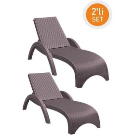 Resim Omnipazar Trk-860 Siesta Fiji Rattan Desenli Ayarlanabilir Lüks Şezlong Kahverengi 2'li Set Kahverengi 