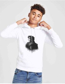 Resim Sherlock Eskiz Baskılı Unisex Çocuk Kapüşonlu Beyaz Sweatshirt 