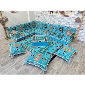 Resim Coton Şark Köşesi Milas Desenli Yer Minderleri Turkuaz 