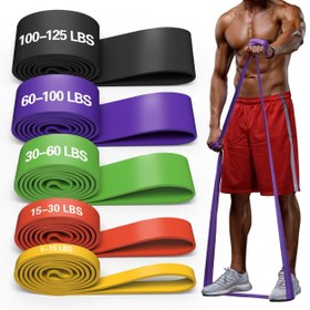 Resim 5 adet Elastik Direnç Bandı, Spor, Yoga Germe ve Fitness Eğitimleri için TPE Malzemeden Yapılmıştır. 