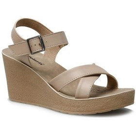 Resim Polaris Bej Renk Dolgu Topuk Kadın Sandalet Ayakkabı 001 