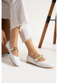 Resim Albishoes Kadın Babet Rahat Hafif Ses Yapmaz Kemer Taşlı Günlük Babet Ev Ofis Dış Mekan Ayakkabı Beyaz 