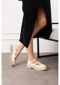 Resim Shoetek İnga Kadın Babet Çift Bantlı Tokalı Makosen Ayakkabı Bej Rugan Bej Rugan 
