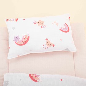 Resim Alt Açma Matı ve Yastık - Çift Taraflı - Bebe Pembe Muslin - Pembe Gökkuşağı 
