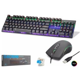 Resim Hadron G605MK Mekanik Gaming Klavye Mouse Seti Blue Switch Rgb 7200 Dpı - Siyah - 1 Adet 