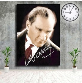 Resim Atatürk Tablosu Imzalı Dikkatli Bakan Mustafa Kemal Kanvas Tablo 