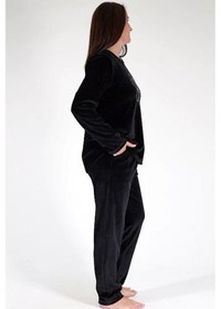 Resim Vienetta Kadın Büyük Beden Uzun Kol Kadife Siyah Pijama Takımı C3t0n6o006 001 