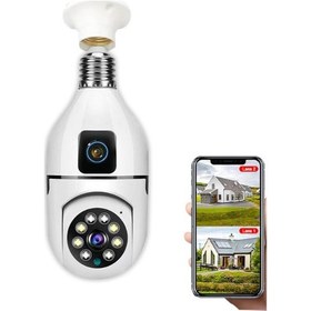 Resim Çift Lensli Duy Girişli Kablosuz Ampul Kamera 