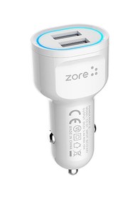 Resim Zore Cc-01 Hızlı Şarj Özellikli Led Işıklı Dual Usb Araç Şarj Başlığı 18w - Beyaz Beyaz 