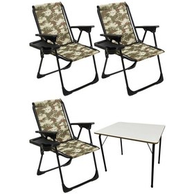 Resim Natura 3 Adet Kamp Sandalyesi Dikdörtgn Bardaklık Kamuflaj + Masa Kamuflaj 