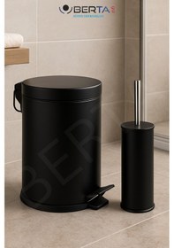 Resim Berta 2'li Beyaz Banyo Seti Çöp Kovası Tuvalet Fırçası - Mini Boy Çöp Poşeti Hediyelidir Siyah 
