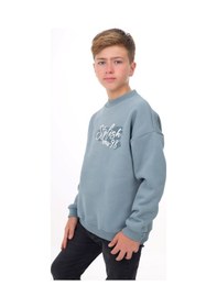 Resim Toontoy Kids Toontoy Erkek Çocuk Oversize Bisiklet Yaka Düşük Omuz Baskılı Sweatshirt - 2 İplik Mavi 