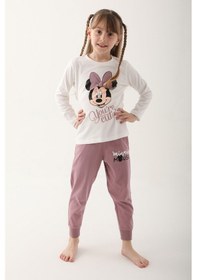Resim Minnie Mouse Krem Kız Çocuk Uzun Kol Pijama Takım Krem 
