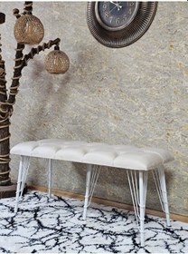 Resim Zafir Metal Beyaz Tel Ayaklı 100 Cm Puf Bench - Puf - Bench - Oturak - Mutfak Oturağı - Antre Oturağı Krem 