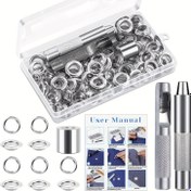 Resim Grommet Ayar Aracı ve 100 adet Grommet ve Gözlet (İç Çapları 2/11, 1/4, 2/5, 1/2 ve 5/9 İnç) Dahil, Deri, Kumaş, Tente, Kağıt, Perde ve Havuz Kapakları için Uygun Depolama Kutusu ile Gelir. 