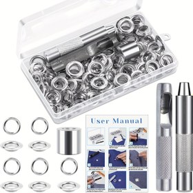 Resim Grommet Ayar Aracı ve 100 adet Grommet ve Gözlet (İç Çapları 2/11, 1/4, 2/5, 1/2 ve 5/9 İnç) Dahil, Deri, Kumaş, Tente, Kağıt, Perde ve Havuz Kapakları için Uygun Depolama Kutusu ile Gelir. 