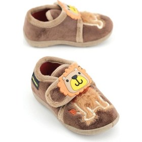 Resim Erkek Çocuk Kışlık Cırtlı Okul Kreş Panduf Ayakkabı Kahverengi 