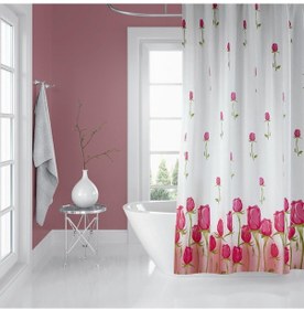 Resim Zethome Banyo Duş Perdesi 7017 180x200 Perde Borusu Askı Aparatı Pembe 160x260 Hediyeli Pembe 