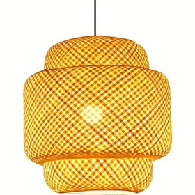 Resim Rattan Avize Lambası Gölgesi, Bambu Sanat Zen Çay Odası, Çin Restoranı Otel ve Kahve, Rattan Fenerler, Retro Yaratıcı Sanat Lambası Gölgesi, Değiştirme için Uygun E26, E27 Asma Lamba Gölge Aksesuarları 
