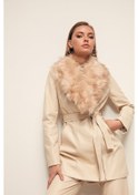 Resim Sateen Kürk Detaylı Deri Ceket - Taş 