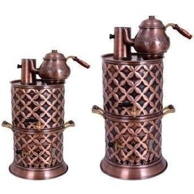 Resim Odunlu 2Demlikli Bakır Semaver 