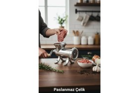 Resim Russet 12'lik Paslanmaz Çelik Kıyma Makinesi Kollu - Dayanıklı ve Hijyenik Makina 