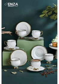 Resim Kahramanlar Mihrap 6 Kişilik Porselen Fincan Takımı Beyaz 