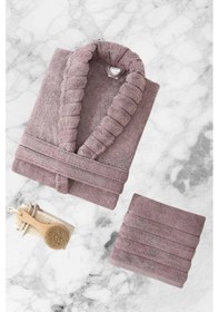 Resim Aqualoom Lüx Kadın Bornoz Ve Havlu Seti %100 Pamuklu Mürdüm L-xl Diğer 