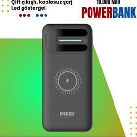 Resim Phixi Basic Pw11 10.000mah Wireless Şarj Çift Çıkışlı Led Göstergeli Powerbank - Micro Ve Type-c 