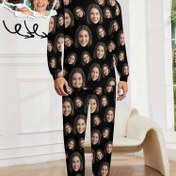 Resim Kişiselleştirilmiş Yüz Fotoğrafı Erkek Pijama Takımı - Rahat Uzun Kollu Bisiklet Yaka Üst & Pantolon, Eş, Baba, Erkek Arkadaş için Kişiselleştirilmiş Uyku Giysisi - Mükemmel Noel veya Doğum Günü Hediyesi, Sonbahar Kış, Ev Giyimi 