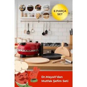 Resim Dr.maya® | Mutfak Şefim Seti Ürün Grubu - 6 Parça | Pro Plus Taş Fırın (Kırmızı) + Mutfak Gereçleri 