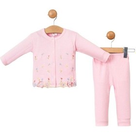 Resim Mdm Pembe1 Çiçek Baskili Fiyonklu Bebek Takim Pembe 