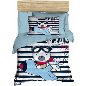 Resim Yenidoğan Erkek Bebek Nevresim Takımı Pamuklu Bear Pilot 