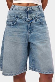 Resim Kadın Kot Rengi 4s6-32 Baggy Fit Yüksek Bel Tasarım Denim Bermuda Şort - Kot Renk / 42 