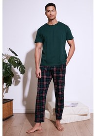 Resim Buratti Ekoseli Pamuklu Regular Fit Kısa Kollu Erkek Pijama Takımı 6572006 Yeşil 