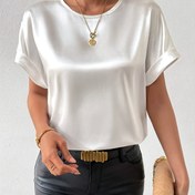 Resim Kadınlar İçin Batwing Kısa Kollu Yuvarlak Yaka Bluz - Şık Düz Renk Görünmez Gömlek, Makinede Yıkanabilir Hafif Üst, İlkbahar Yaz Sonbahar Mevsimi için Çok Amaçlı Günlük ve Resmi Giyim, Zarif Casual, Görünmez Kumaş 