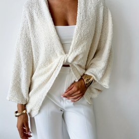 Resim Kadınların Zarif Derin V Yaka Hırka - Bağcıklı Detaylı Rahat Uzun Kollu Kazak, Düz Renk Sonbahar/Kış Kazak, Casual veya Şık Kıyafetler İçin Kazak Hırka 