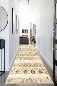 Resim Pelangi Geometrik Karo Desenli Dijital Baskı Yıkanabilir Kaymaz Taban Etnik Kilim Desen Salon Halısı (Krem), Krem 80 x 250, 955577711802507 