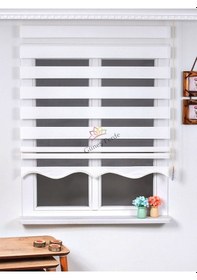 Resim Beyaz Bambu Zebra Stor Güneşlik Perde Etek Dilimli Alüminmyumkasa Beyaz 