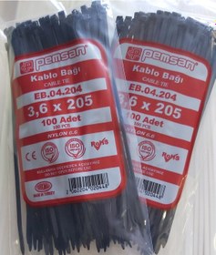 Resim Pemsan 3.6X205 Plastik Cırt Kelepçe Kablo Bağı Siyah 100'Lu Paket 