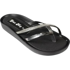 Resim Yazkış Kadın Siyah Rugan Üzeri Taşlı Parmak Arası Terlik 