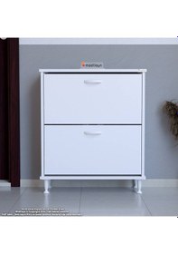 Resim Modilayn Umay Kapı Önü 52 X 74 X 25,5 Cm Lik 2 Düşer Kapak 4 Göz Bölmeli Ayakkabılık Beyaz 