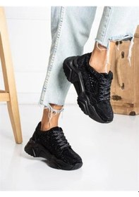 Resim Prego Tayyar Gri Taşlı Yüksek Taban Bağcıklı Poli Hafif Taban Kadın Spor Siyah 13120 S Siyah 