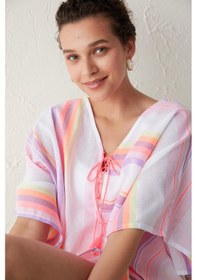 Resim Çizgili Neon Kaftan Çok Renkli 